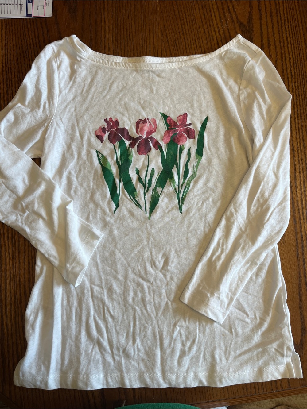 White Floral 3/4 Long-Sleeve Women’s Top
